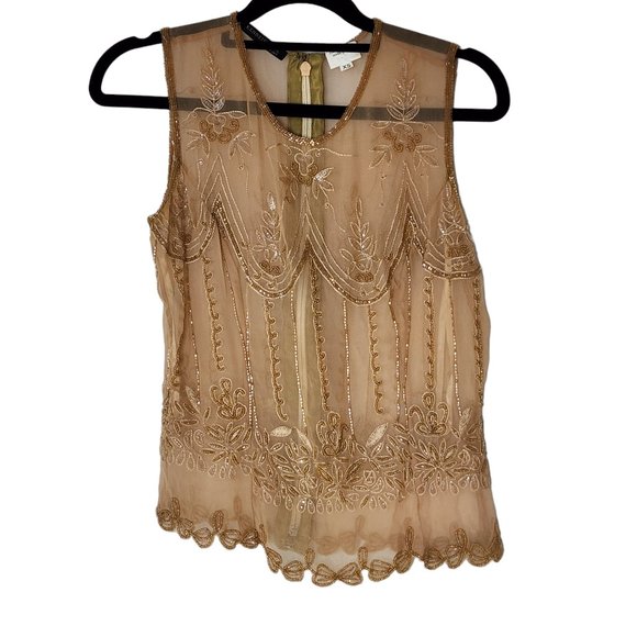 Kenneth Cole New York Tops - Kenneth Cole top pure silk gold heavily emroidered diamantes size 8